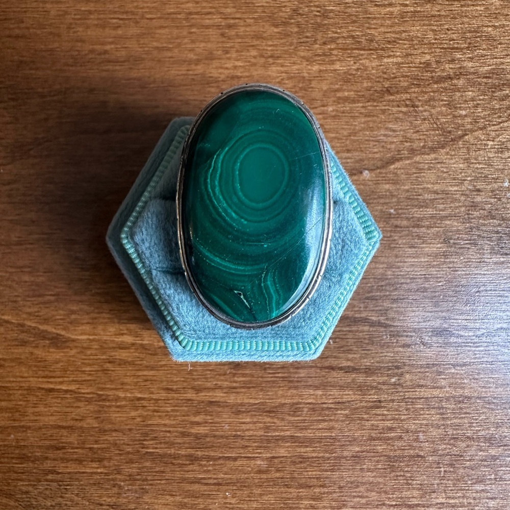 Large Malachite stone ring 925 silver